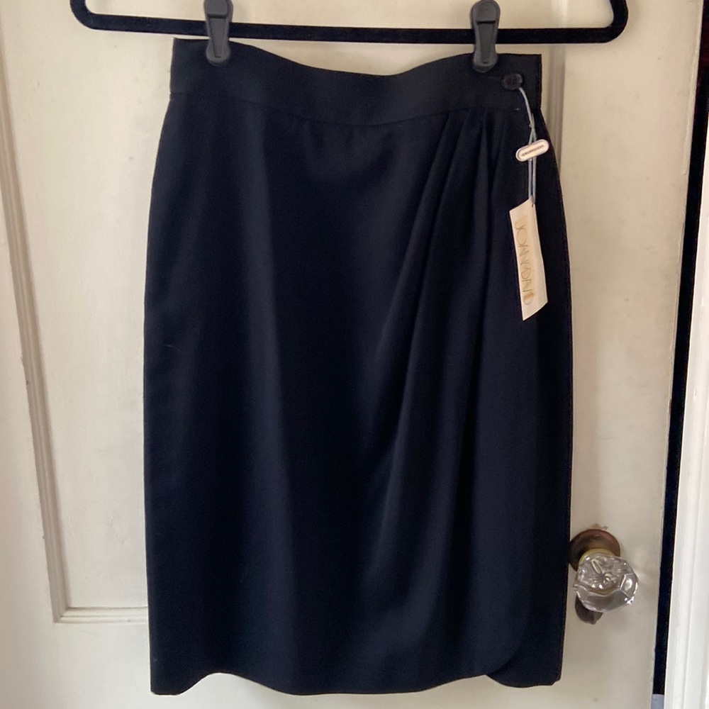 Vintage Joan & David Pencil Charcoal Gray/Bl wrap around skirt/gathered waist.